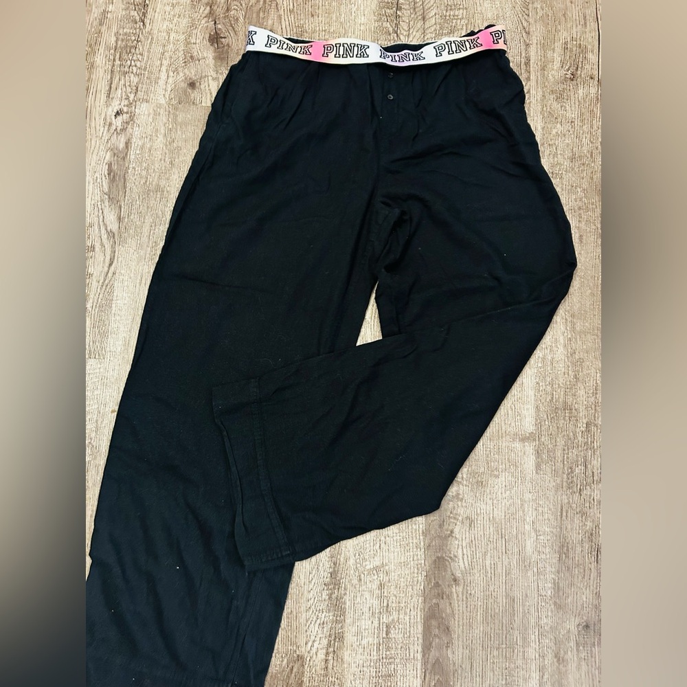 VICTORIA SECRET PINK -Black Lounge Pants with RAINBOW 🌈 Waistband